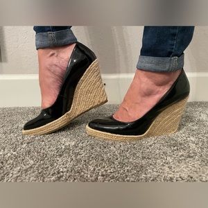 Women’s black patent leather wedge heels via spiga good condition